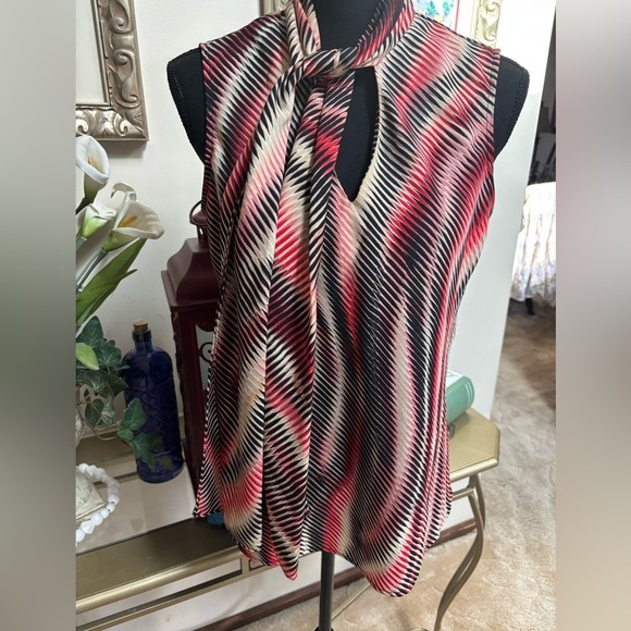 BLACK LABEL EVAN -PICONE SLEEVELESS V-NECK TIE SASH BUSINESS DRESSY BLOUSE SZ M - Picture 5 of 9